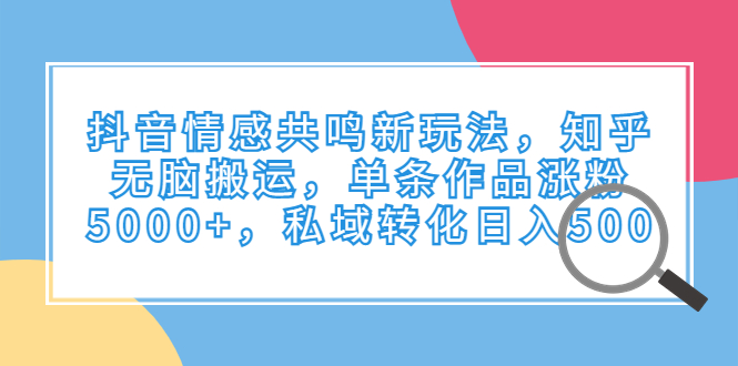 (1758期）抖音情感共鸣新玩法，知乎无脑搬运，单条作品涨粉5000+，私域转化日入500-课神