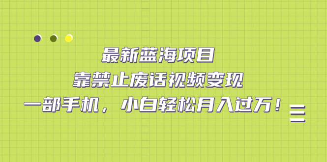 (2276期）最新蓝海项目，靠禁止废话视频变现，一部手机，小白轻松月入过万！-课神