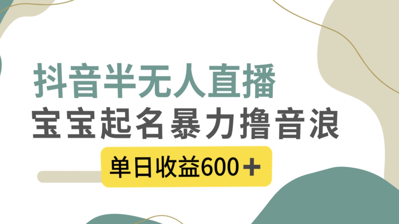 (3192期）抖音半无人直播，宝宝起名，暴力撸音浪，单日收益600+-课神