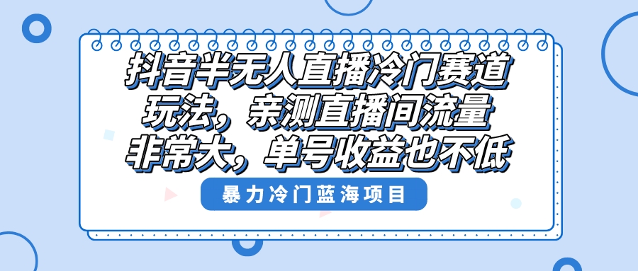 (3617期）抖音半无人直播冷门赛道玩法，直播间流量非常大，单号收益也不低！-北少网创