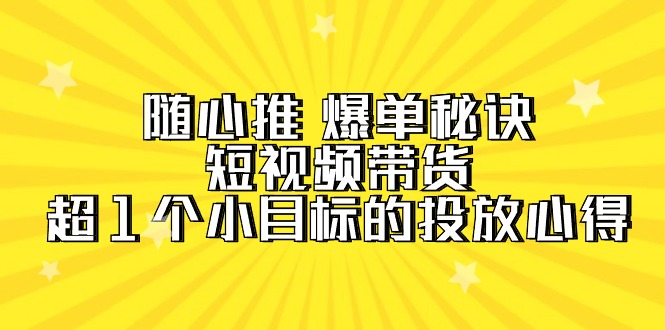 (4687期）随心推 爆单秘诀，短视频带货-超1个小目标的投放心得（7节视频课）-北少网创